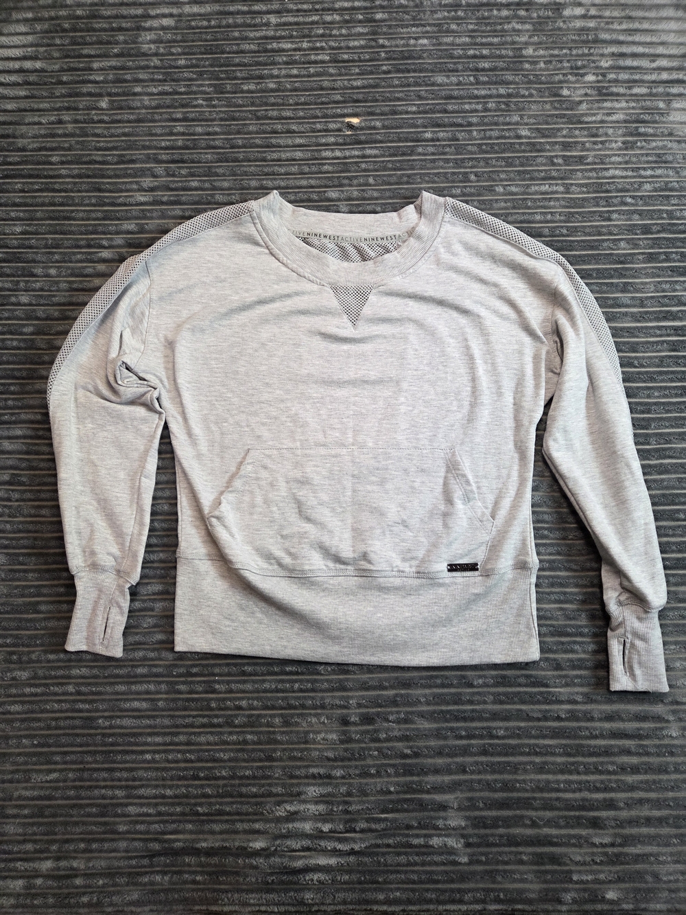 Nine West Heather Gray Mesh-Trim Crewneck Sweatshirt